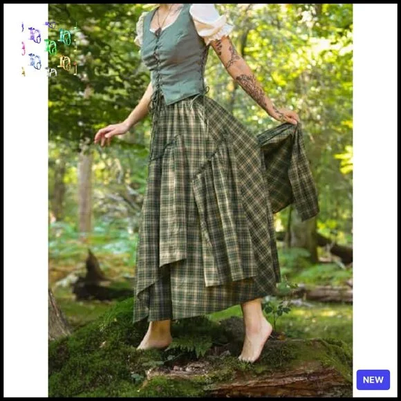 Maxi Skirt with Pockets A-Line Tiered Renaissance Pirate Costume Flowy - Picture 5 of 8